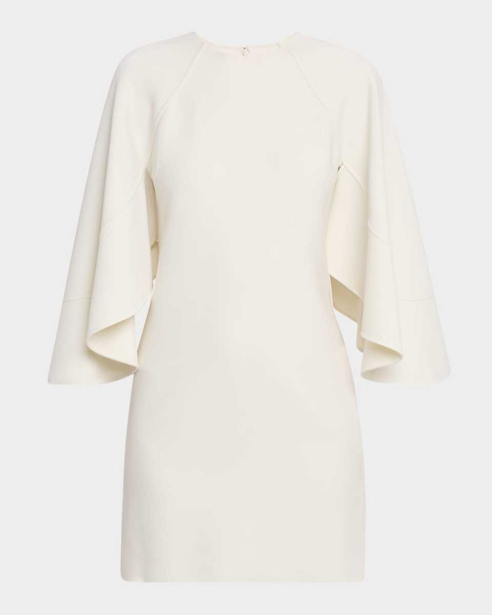 Cape-Sleeve Stretch Wool Barathea Mini Dress